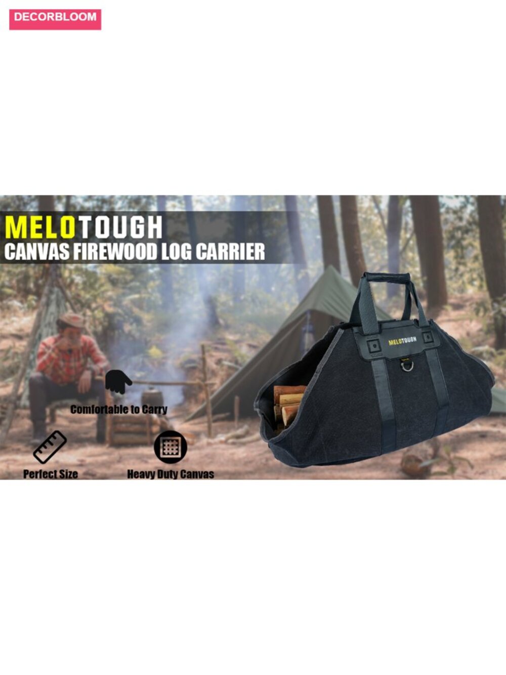 Canvas Firewood Log Carrier with Soft Silicone Handle Adjustable Strap - Picture 6 of 6